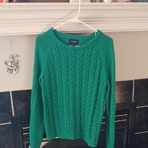 Lands' End Vibrant Green Cable Knit Sweater